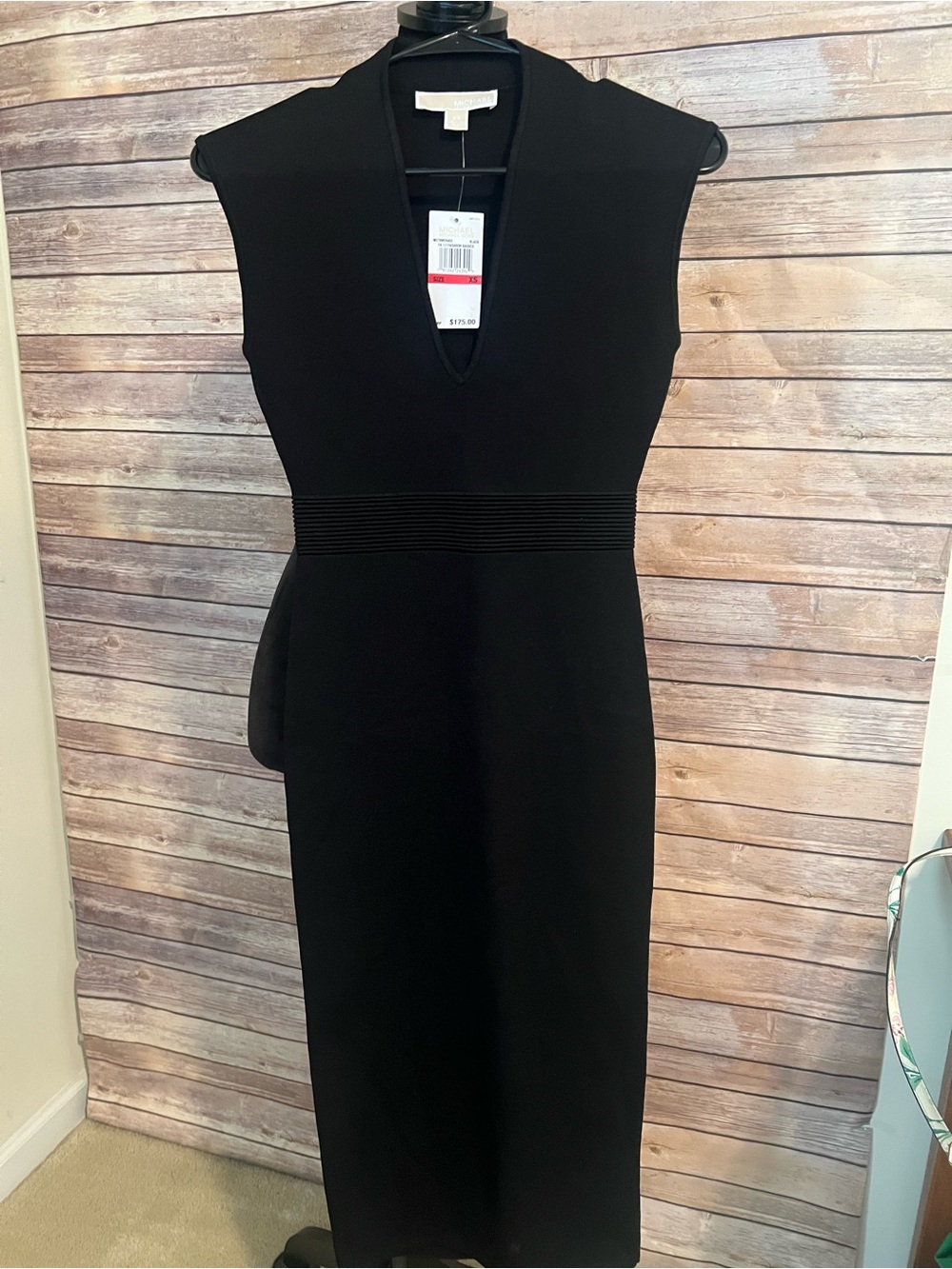 Michael Kors Black Sleeveless Midi Sheath Dress